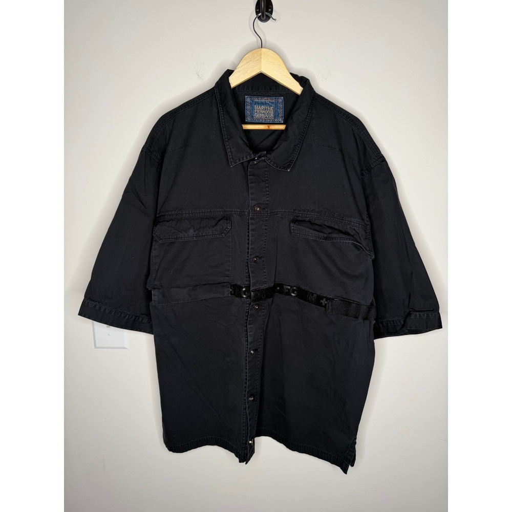 Vintage 90s Marithe Francois Girbaud Mens 4XL Black Utility Button Shirt Strap